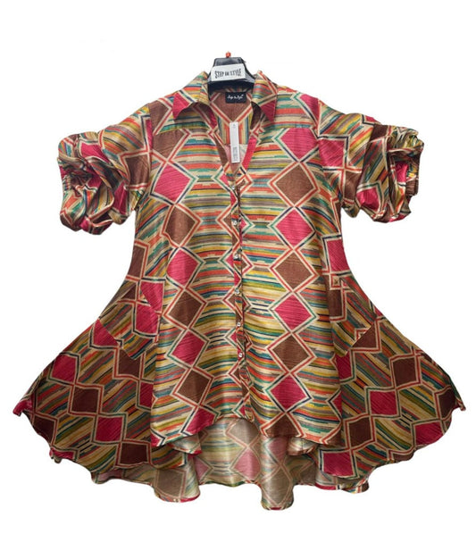 Rumba Sleeves Shirt Dress: Diamond