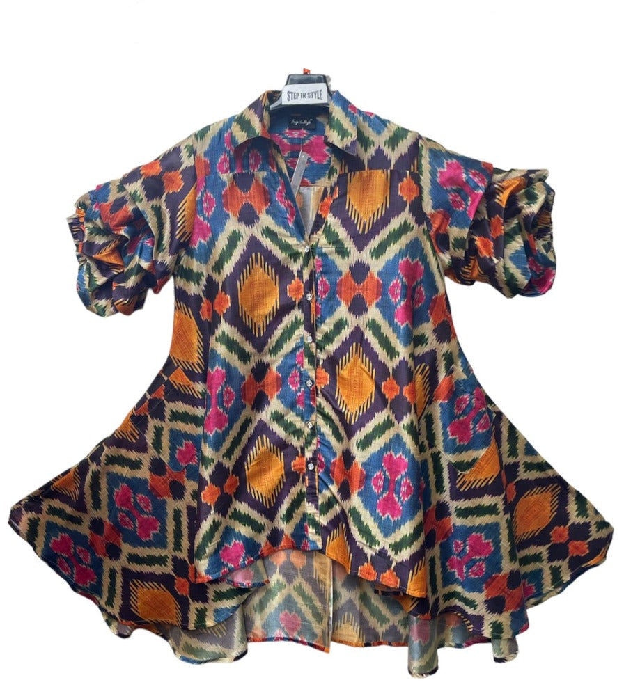 Rumba Sleeves Shirt Dress: Ikat