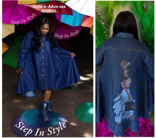 step in style denim dress Step-In-Style Denim Cold-shoulder High-low Dress Mintha's Shoe Boutique