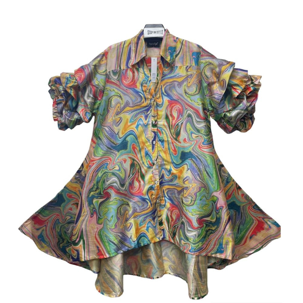 Rumba Sleeves Shirt Dress: Marble